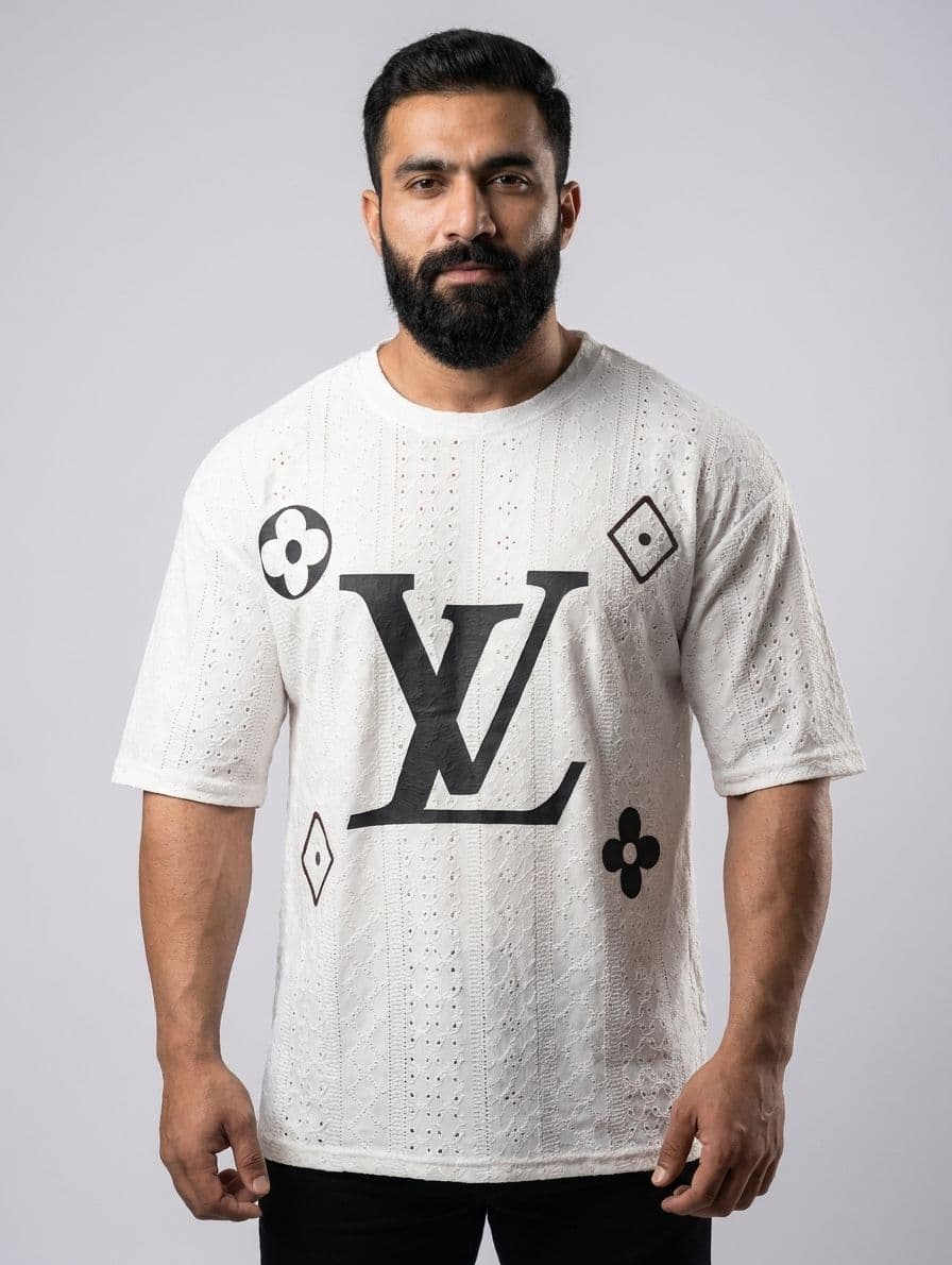 Men's LV Monogram Oversized Drop Shoulder T-Shirt – White Chicken Fabric