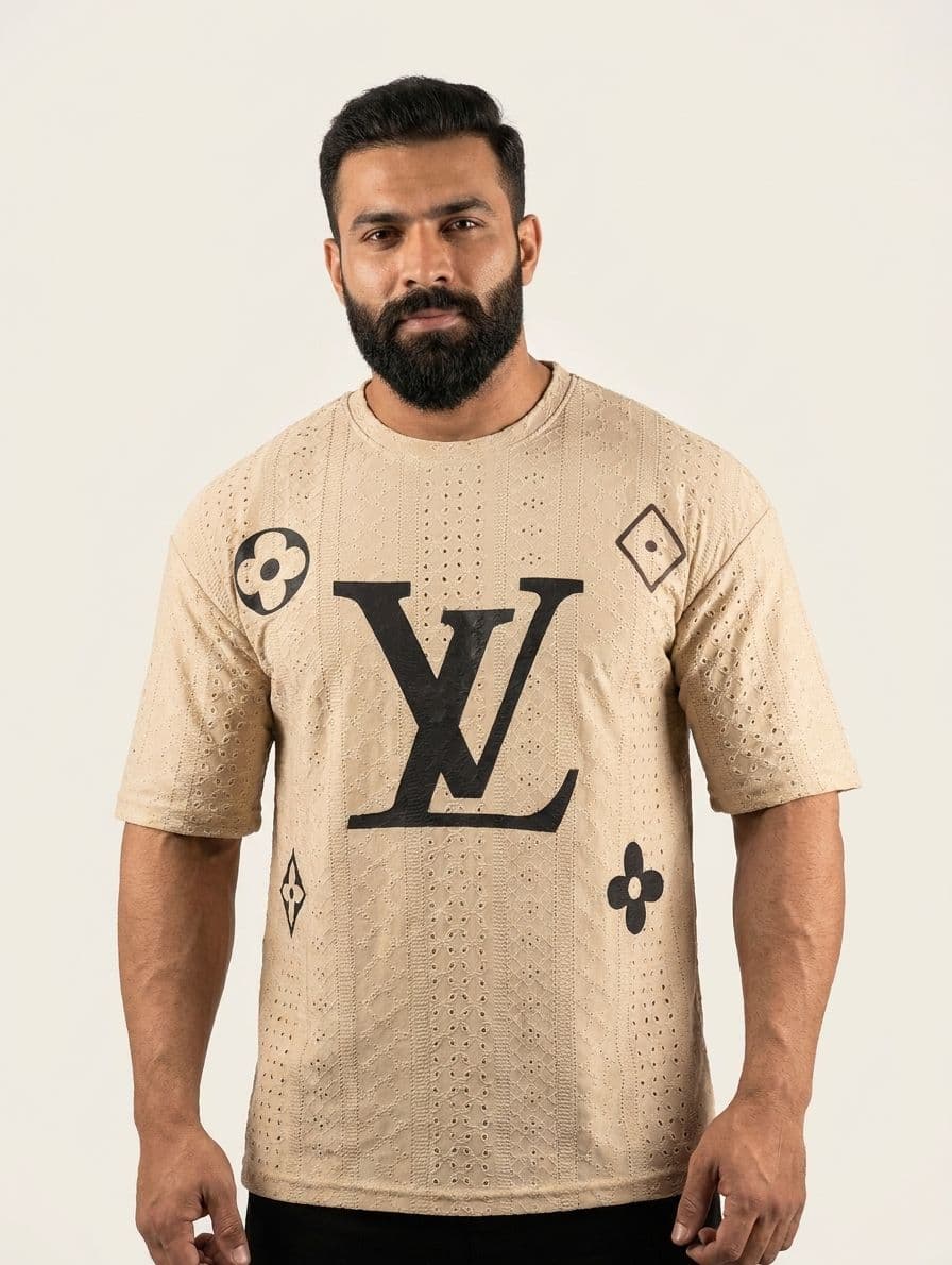 Men's LV Monogram Oversized Drop Shoulder T-Shirt – Light Brown Chicken Fabric